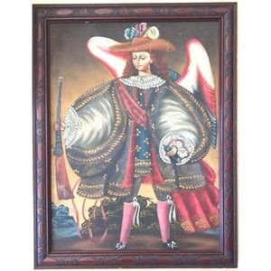 Cusco Peru Painting Archangel Warrior Acabucero Antique Art Oil on Canvas Framed